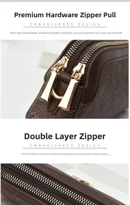 Detail view of anti-oxidative golden ion-plated zippers on brown textured leather bag