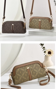 Detailed close-up of small monogram crossbody bags featuring smooth zippers and metal hooks