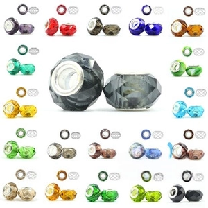 Macro shot of 10x12mm faceted crystal beads with silver metal core for DIY jewelry making