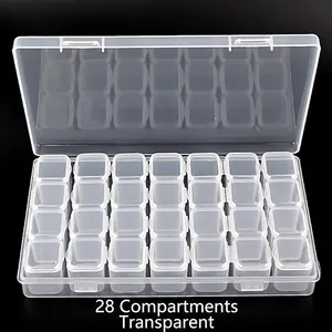 28-grid transparent plastic organizer box for nail art accessories and jewelry storage