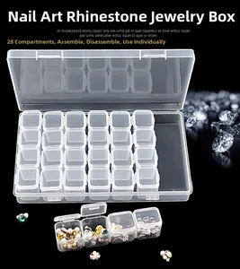 Macro detail of 28-grid storage box showing detachable transparent plastic small containers