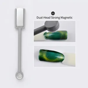 Double-headed magnetic nail tool for 3D cat eye gel polish effects and gradients