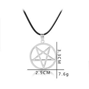 Silver pentagram star pendant with black cord necklace, 3.3cm size, minimalist style