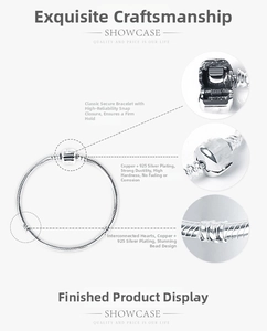 Detailed views of 925 silver plated snake chain bracelet with heart snap clasp closure