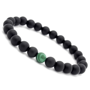 8mm matt-schwarzes Perlenarmband mit grünem Malachit-Stein für Paare im Set