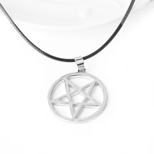 Fashionable silver pentagram pendant on black cord necklace for women in minimalist style