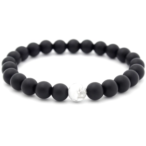 Minimalist 8mm matte black onyx and white turquoise beaded bracelet for couples