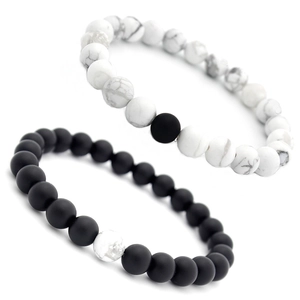 8mm matte black and white turquoise distance bracelets set for couples and friends