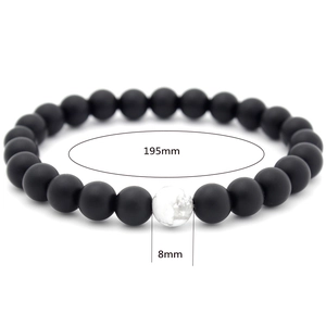 8mm matte black and white turquoise stone couple bracelet with 195mm circumference