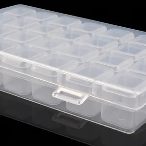 28-grid transparent plastic nail art organizer box for jewelry and DIY storage accessories