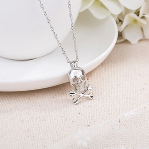 Luminous silver skull pendant necklace with crossbones for Halloween costume accessories