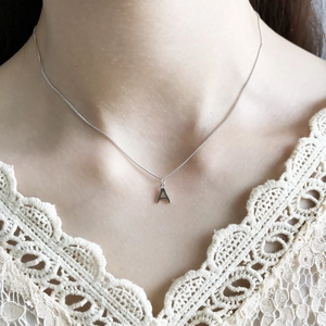 Minimalist 925 silver chain necklace with elegant small letter A pendant for women