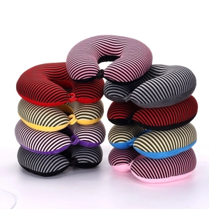 U-shaped travel neck pillows in multiple colors with striped plush texture and soft filling