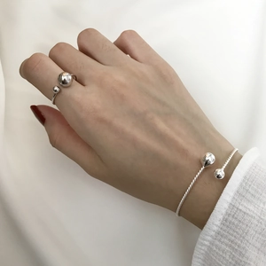Macro di bracciale in argento 925 intrecciato con perle e finitura vintage in stile coreano