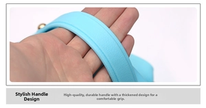 Detail of stylish sky blue handbag handle featuring durable textured silicone material