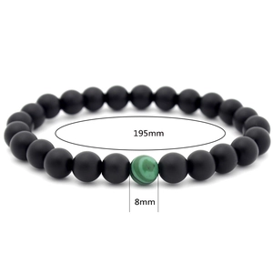 8mm mattschwarzer Achat und grüner Malachit Steinarmband für Paare, 195mm Umfang