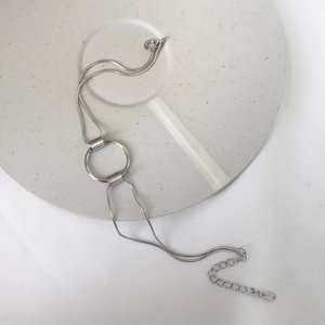 Minimalist S925 sterling silver geometric snake chain bracelet with large circle link
