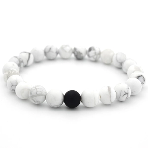 8mm white turquoise beaded bracelet with a matte black bead for men and women