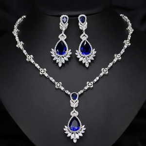 Luxury Bridal Wedding Jewelry Set Brass AAA Zirconia Water Drop Pendant Necklace Dangle Earrings For Women Party Banquet