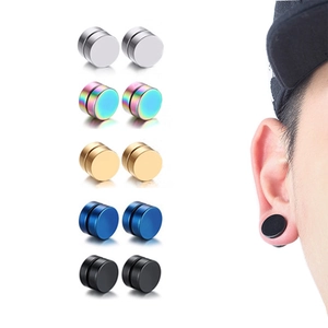 Men's magnetic non-piercing stud earrings set in multiple colors with model view