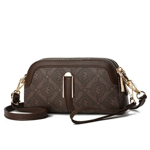 Classic dark brown monogram crossbody bag for women with gold zippers and adjustable strap