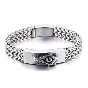 Men Freemasonry Bracelet 316L Stainless Steel Polished Woven Chain Retro Hip Hop Punk Jewelry