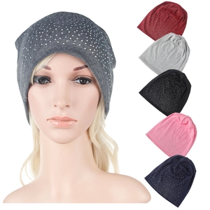 Knitted beanie with rhinestones for men and women, shown in multiple color options