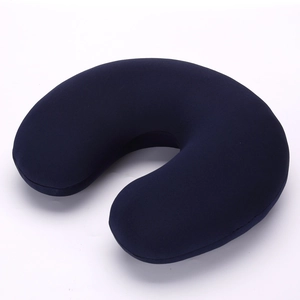 Deep navy travel U-shaped neck pillow with premium elastic knit fabric and ergonomic design