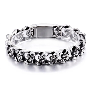Men Skull 316L Stainless Steel Link Bracelet Gothic Punk Heavy Metal Chain Jewelry