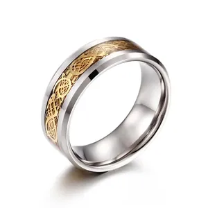 Dragon Pattern Tungsten Steel Ring Celtic Knot Two Tone Vintage Band For Men Women Punk Jewelry
