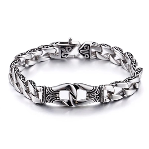 Bracciale Da Uomo In Acciaio Inossidabile Catena Cubana Vintage Motivo Inciso Punk Gothic Gioielli Retro Heavy Metal