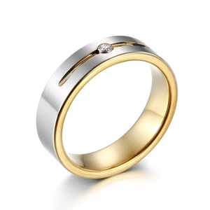Tungsten Steel Ring Two Tone Gold Silver Stainless Steel Cubic Zirconia Inlay Band Jewelry For Men Women