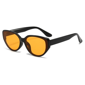 Retro cat-eye sunglasses with black frame and orange lenses for men and women