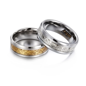 Dragon pattern tungsten steel rings for men and women with roman numerals in silver and gold