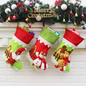 Large Christmas Stocking With 3D Santa Snowman Reindeer Applique Non-Woven Fabric Hanging Gift Bag For Xmas Party Home Decor