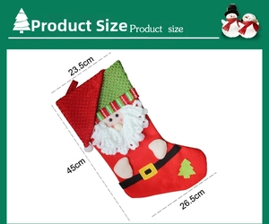 Detailed view of large Santa Claus Christmas stocking with dimensions 45cm by 26.5cm