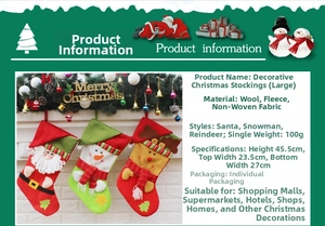 Detailed view of large Christmas stockings featuring Santa, Snowman and Reindeer applique