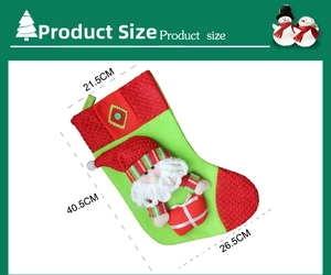 Detailed product dimensions for the plush Santa Claus Christmas stocking ornament