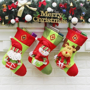 Large Christmas Stocking Gift Bag Non-woven Fabric Santa Snowman Reindeer Pattern Hanging Sock For Home Xmas Tree Decor