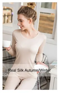 Close-up of beige silk thermal underwear set for women in cozy lifestyle setting