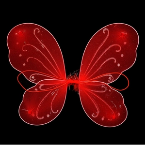 Vibrant red LED butterfly wings with gold glitter and elastic straps for costume play