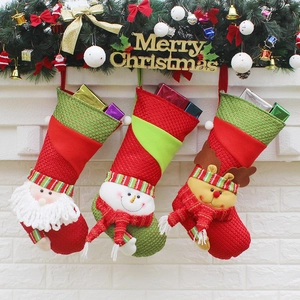 Christmas Stockings Dimensional Santa Snowman Reindeer Knitted Non-Woven Fabric Hanging Fireplace Decor Festive Party