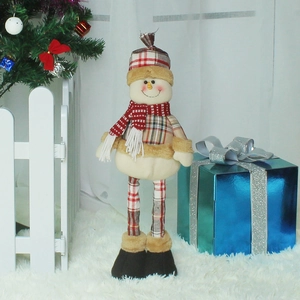 Bonhomme de neige de Noël en peluche avec jambes télescopiques et tenue à carreaux de fête