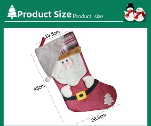 Vue détaillée des dimensions du grand bas de Noël festif avec applique de Père Noël