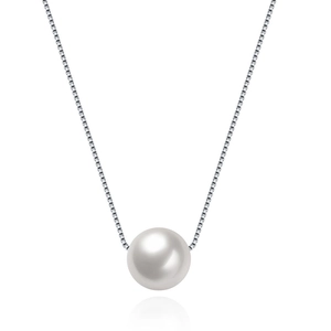 Minimalistische S925 Sterlingsilber Kette mit einem runden weißen Perlenanhänger