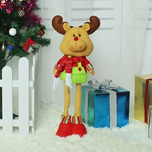 Telescopic standing Christmas reindeer plush doll decoration with red sweater and green pants