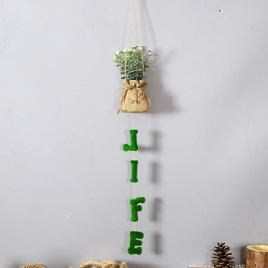Artificial plant in burlap bag with LIFE wall hanging decoration for home decor