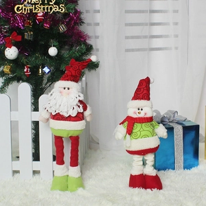 Retractable plush Santa and Snowman Christmas dolls with holiday indoor decorations