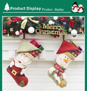 Christmas stockings set with Santa and Snowman embroidery on rustic burlap fabric