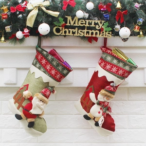 Festive Non-Woven Christmas Stocking 3D Santa Claus Snowman Doll Hanging Ornament Holiday Gift Bag Home Party Decoration